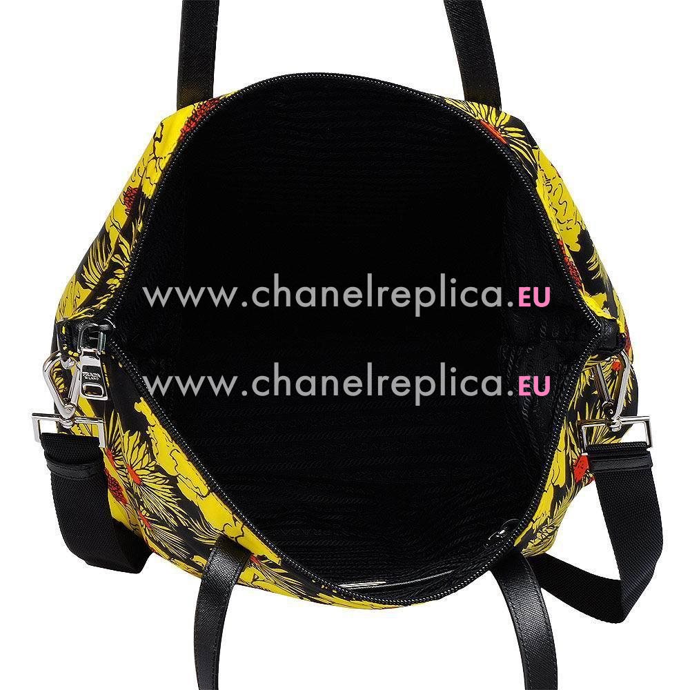 Prada Teaauto Stampat Classic Triangle Logo Flower Handle/Shoulder Bag Yellow PR61018025