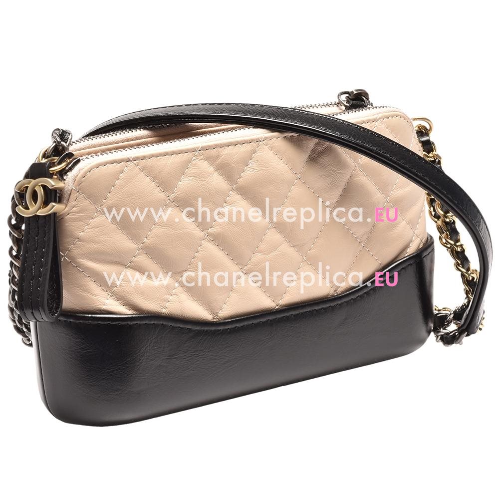 Chanel Calfskin Gabrelle Two-tone Color Mini Hobo Bag Light Camel/Black A32F511