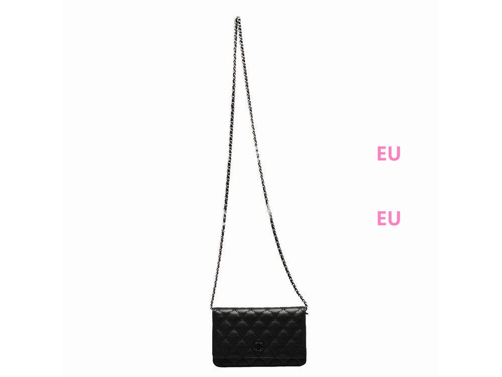 Chanel Lambskin Silver Chain Lightning Stitch Woc Bag Black A55317