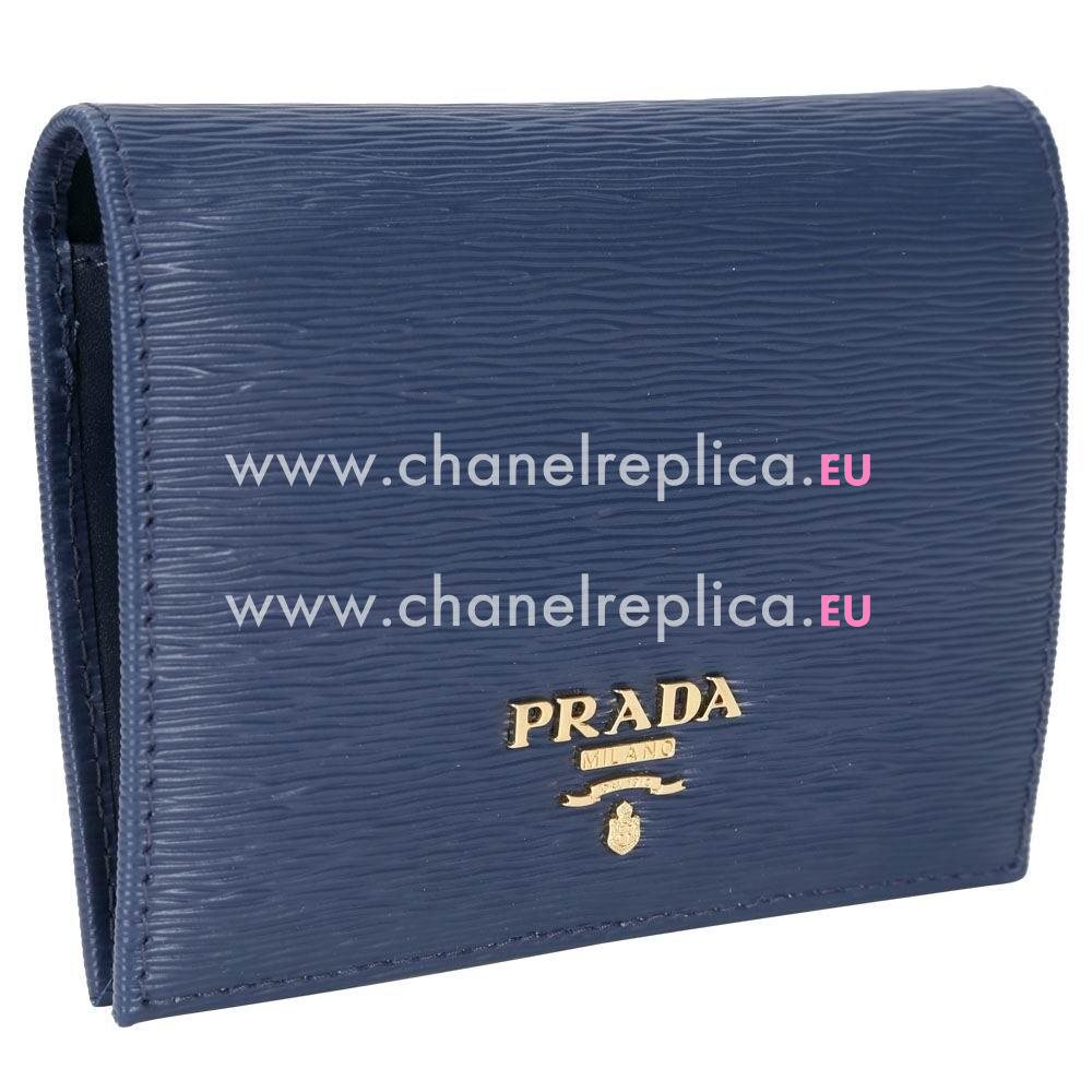 Prada Saffiano Gold Embossment Logo Cowhide Wallet In Blue PR6101802