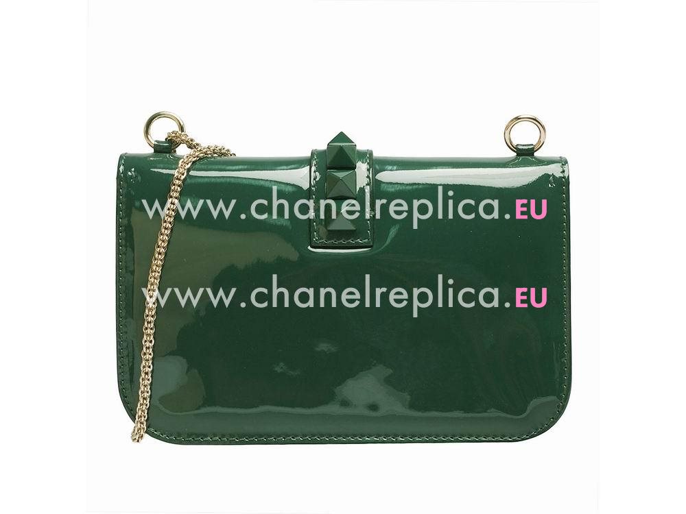 Valentino Glam Lock Patent Medium Bag Green VA58495
