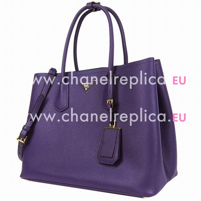 Prada Saffiano Cuir Large Double Tote Bag Purple B2756T-2A4A-F0030