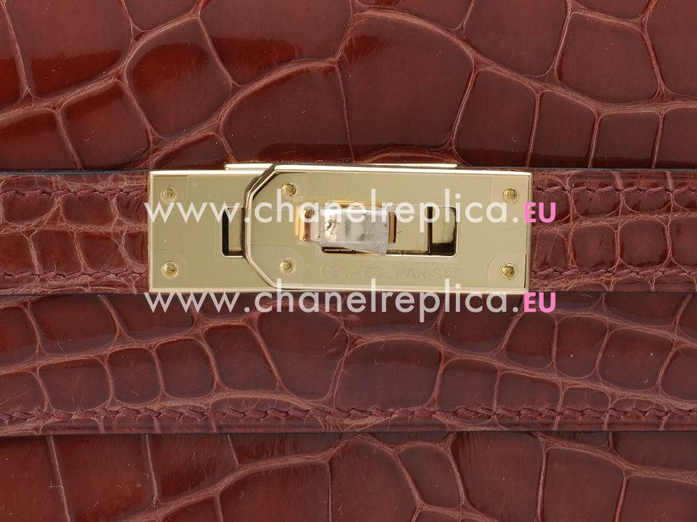 Hermes Crocodile Kelly Long Wallet Brick Red H49399