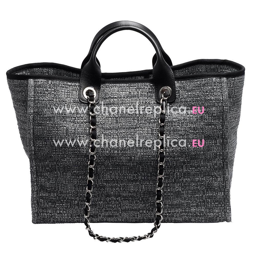 Chanel Double CC LOGO Denim Canvas Deauville Weave Bag Silver Chain A66941YSY