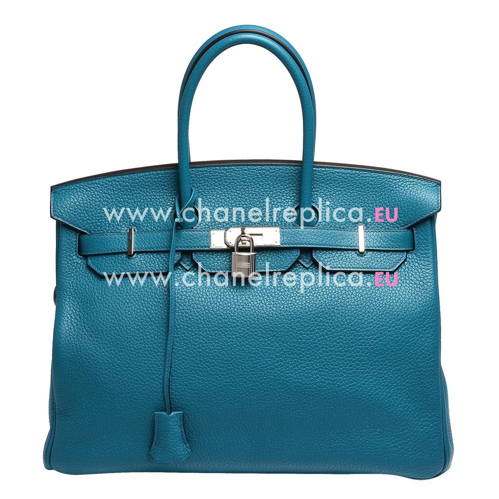 Hermès Birkin 35 Strong Turkey Blue Epsom Leather Palladium Handbag Hand Sew H1035TRQ