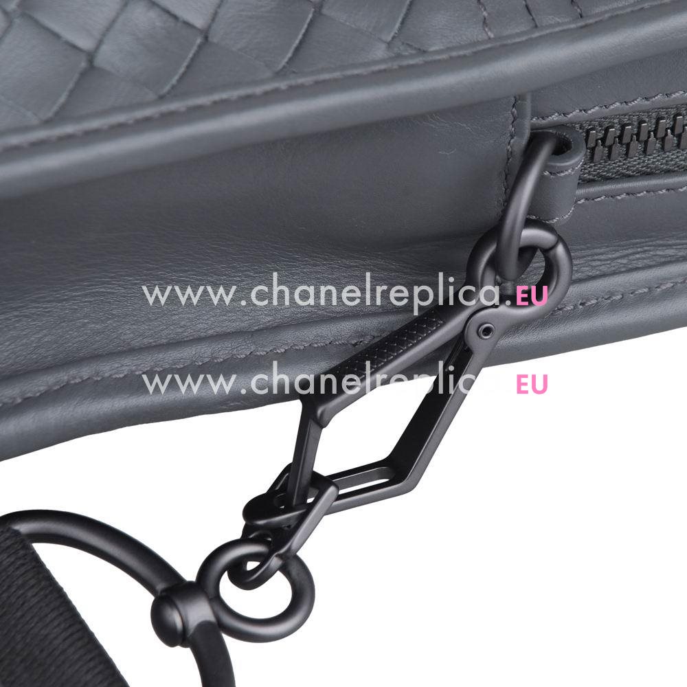 Bottega Veneta Classic Calfskin Leather Woven Briefcase Gray B5356722