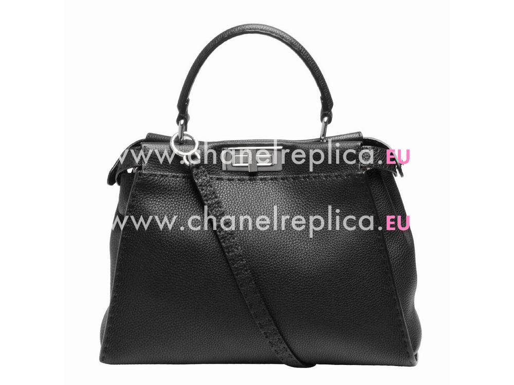 FENDI Regular Peekaboo Calfskin Shoulder Bag In Black 8BN226-Q4J-F0G59