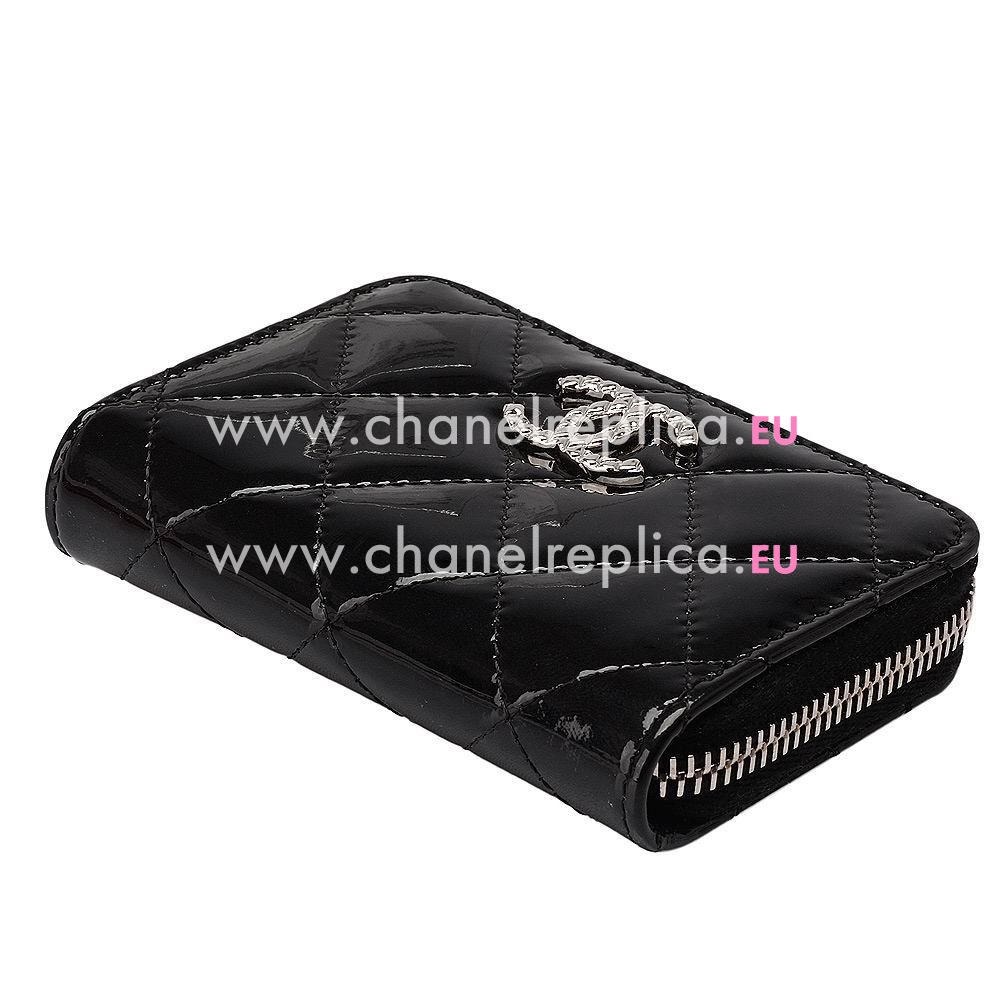 Chanel Patent Calfskin Three Dimensional Anti-Silver CC Carving Change Holder A548123