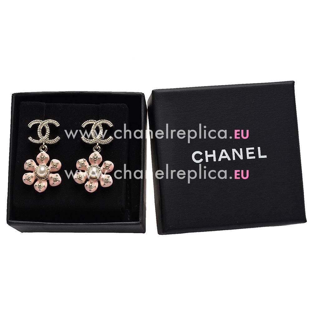 Chanel CC Logo Flower Metal/Pearl Earring Gold/Pink FC835419