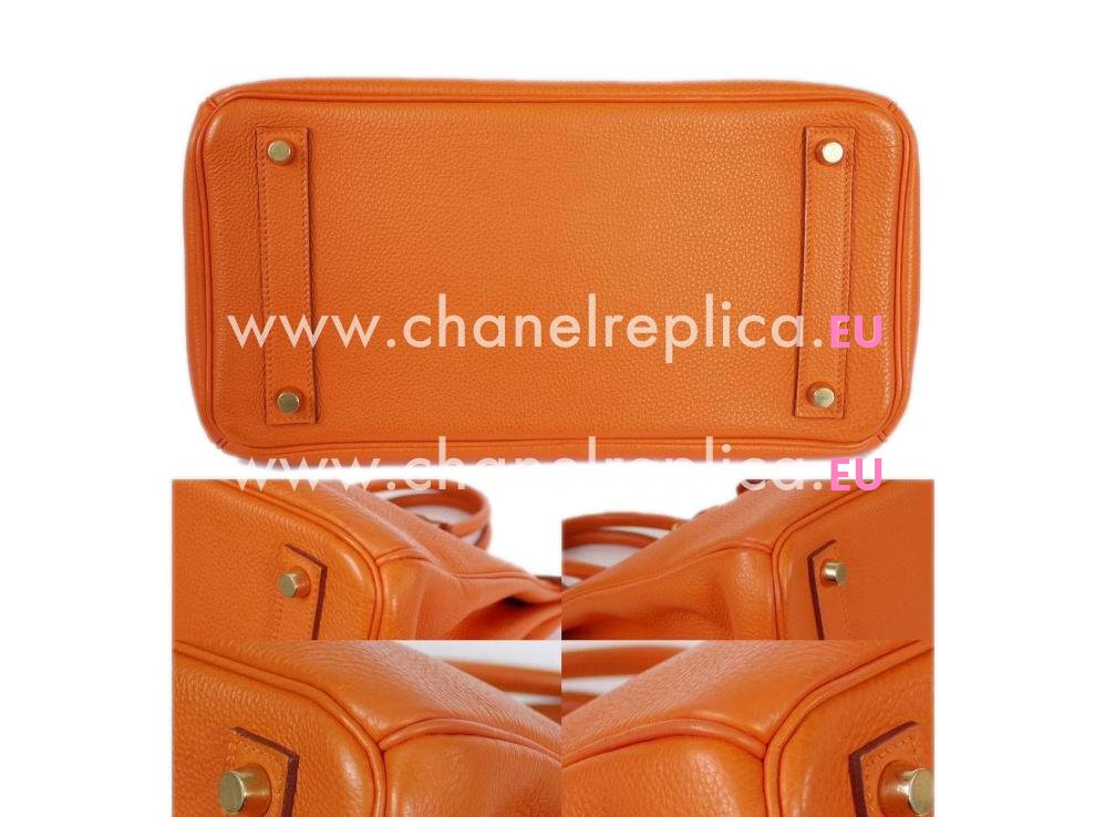 HERMES BIRKIN 35 TOGO Leather Bag Orange Gold Hardware Hand Sew H1043OGH