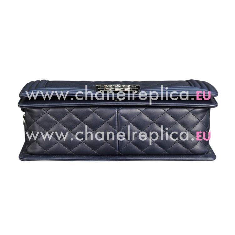 Chanel Dark Cran Lambskin Boy Bag Silver Chain A90191L-BLUE