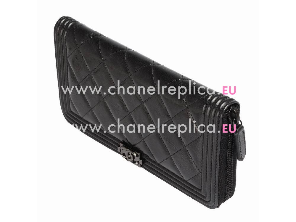 Chanel Shiny Calfskin Black Lock Boy Zipper Wallet Black C585702