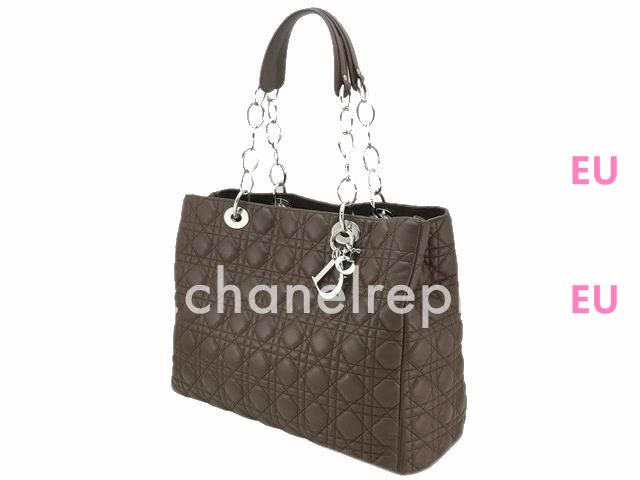 Dior Lady Dior Cannage Patent Deep Brown Shop Tote D3150