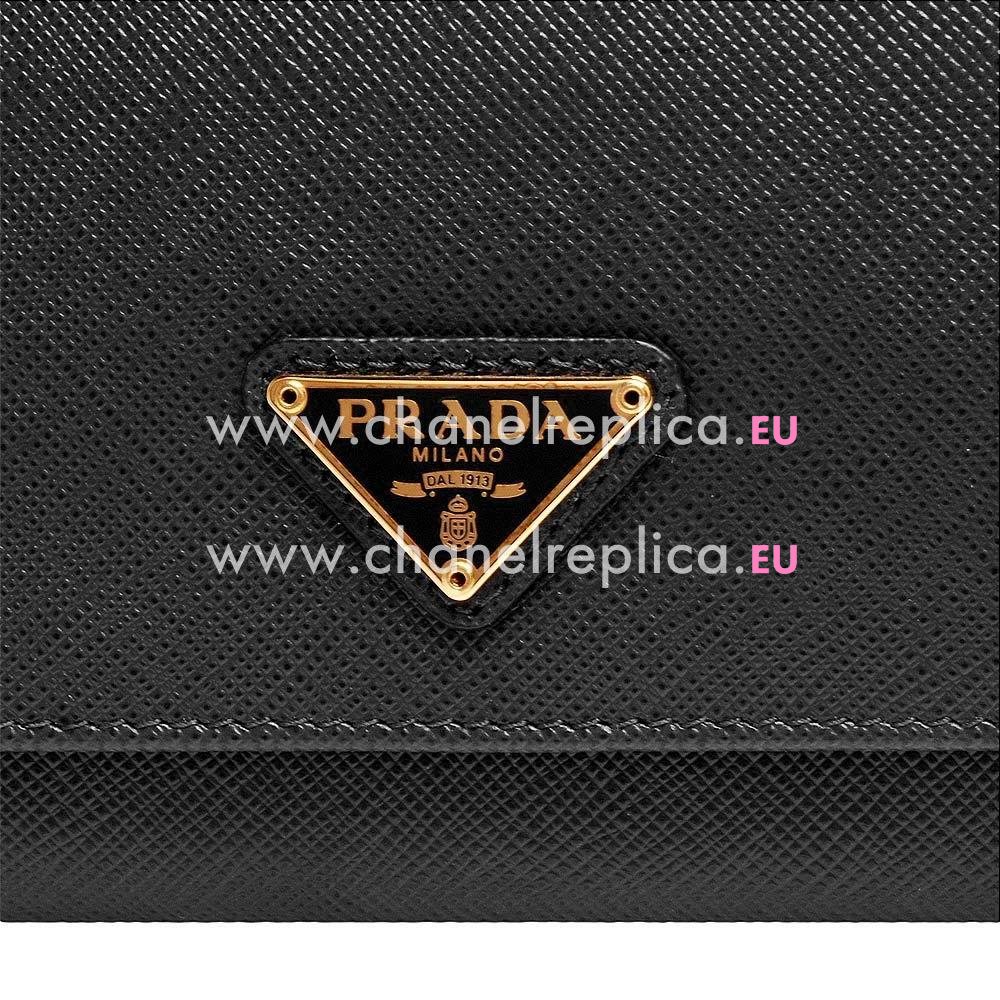 Prada Saffiano Triangle Triangle Logo Cowhide Wallet In Black PR61017028