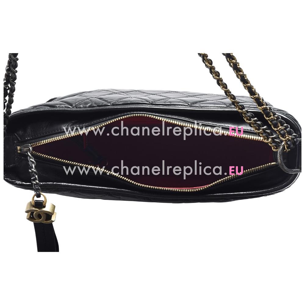 Chanel Mediume Calfskin Gabrielle Silver&Gold Two-Tone Hobo Bag Black A93824BLLKTD