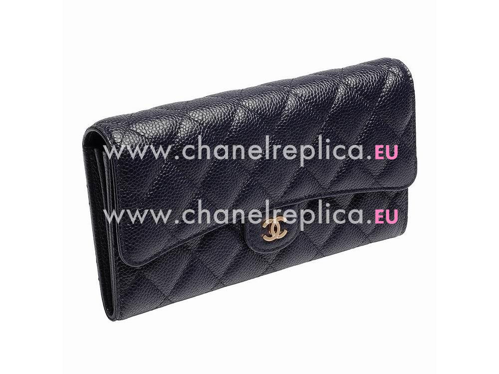 Chanel Caviar Gold CC Snapper Zipper Wallet Blue A35016BGG