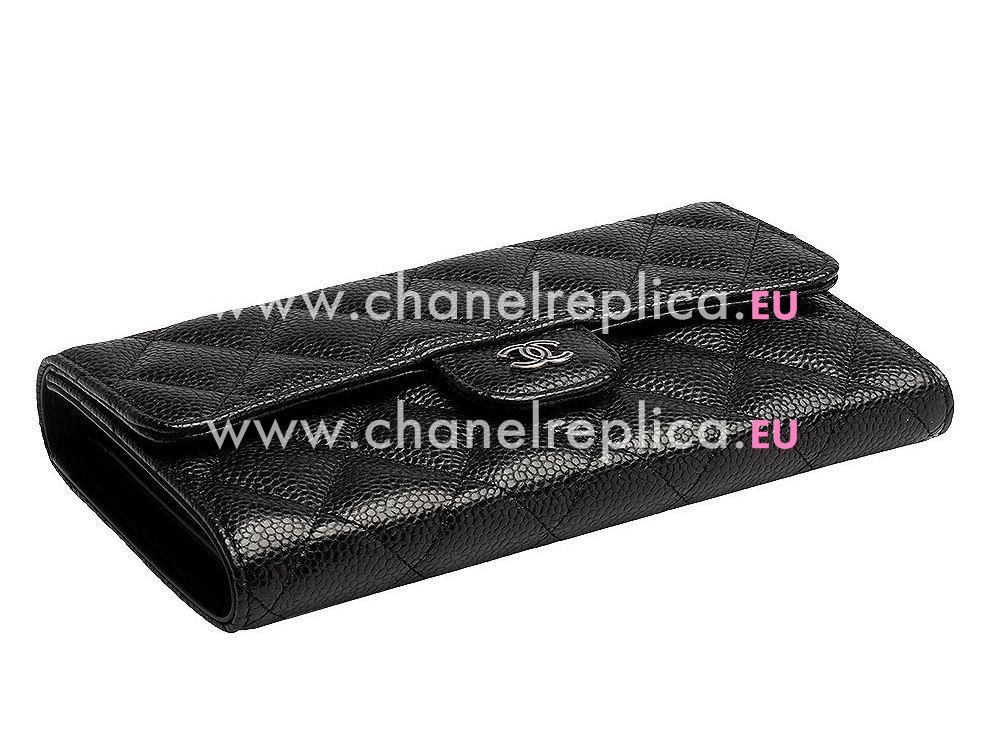 Chanel Caviar Ceramics CC Snapper Zipper Wallet Black A753394