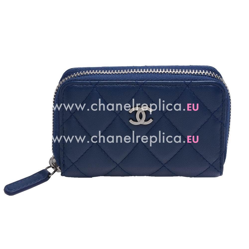 Chanel Classic Goatskin Silvery CC Logo Rhombus Change Purse RoyalBlue C6111108