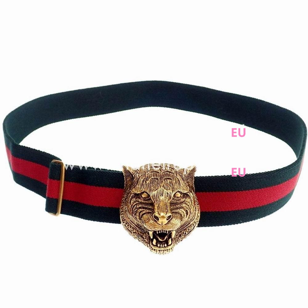Gucci Elastic Blet With Feline Buckle Green Red 400599APPT