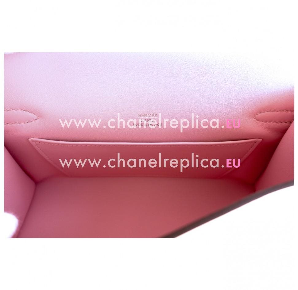Hermes Rose Sakura Swift Kelly Mini Pochette Cut Clutch Palladium Hardware HK1022SLS