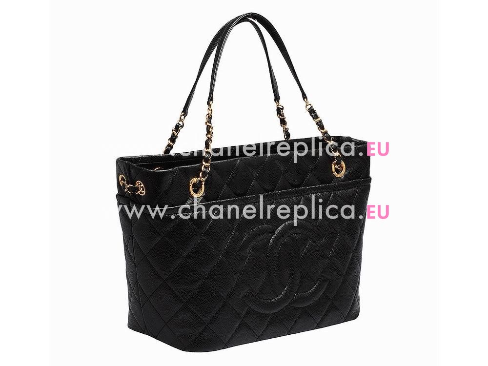 Chanel Classic Cambon Caviar Cowhide Bag Gold Chain Black A553106