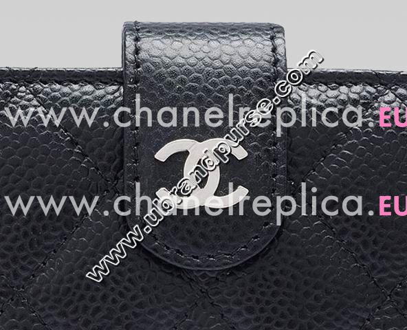 Chanel Caviar Silver Double CC Zipper Wallet Black A36039