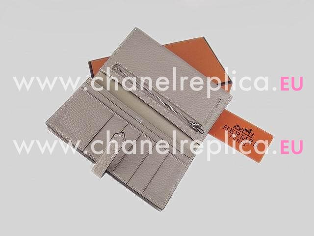 Hermes Dogon Clemence Leather Wallet In Gray H0005C