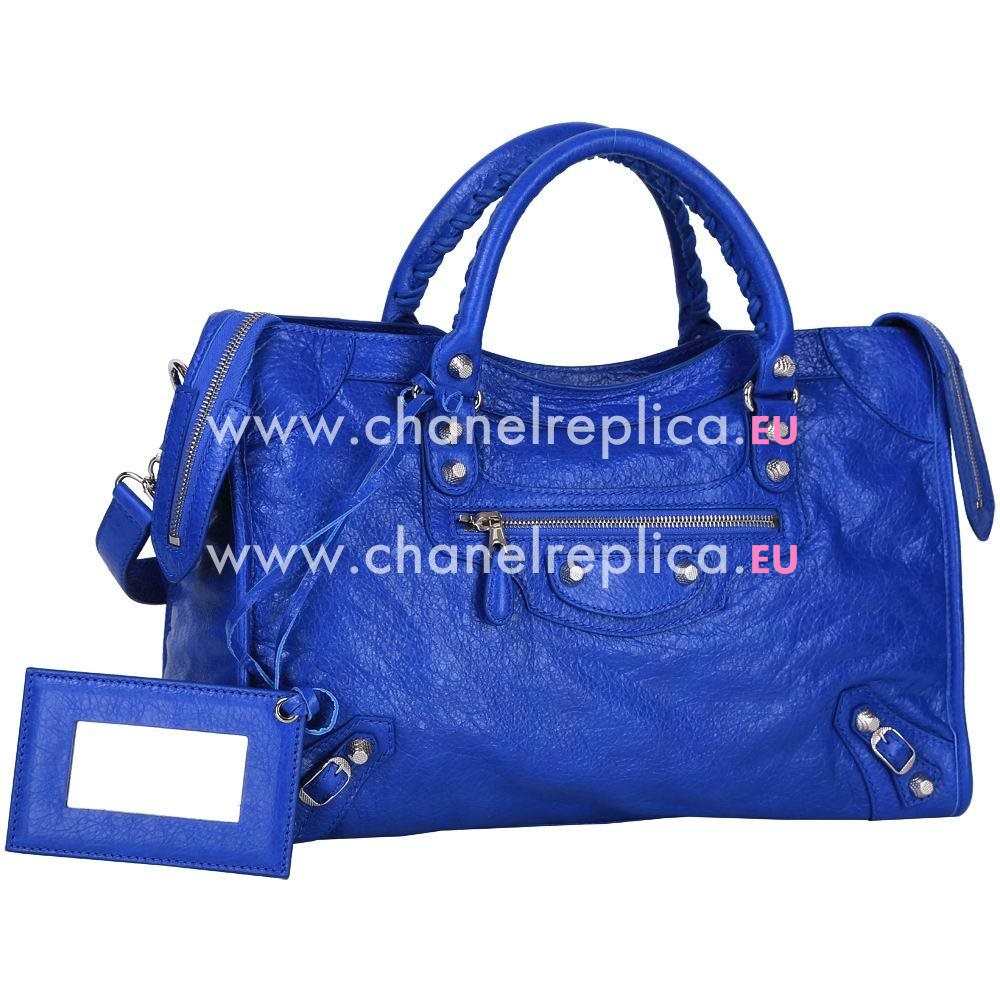 Balenciage City Lambskin Silvery hardware Classic Bag Blue B2654904