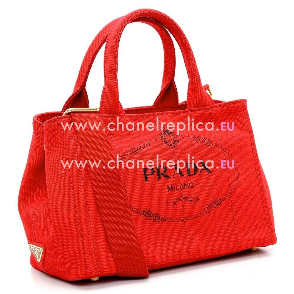 Prada Canapa Stampata Printing Logo Denim Small Size Bag Red PR7054125