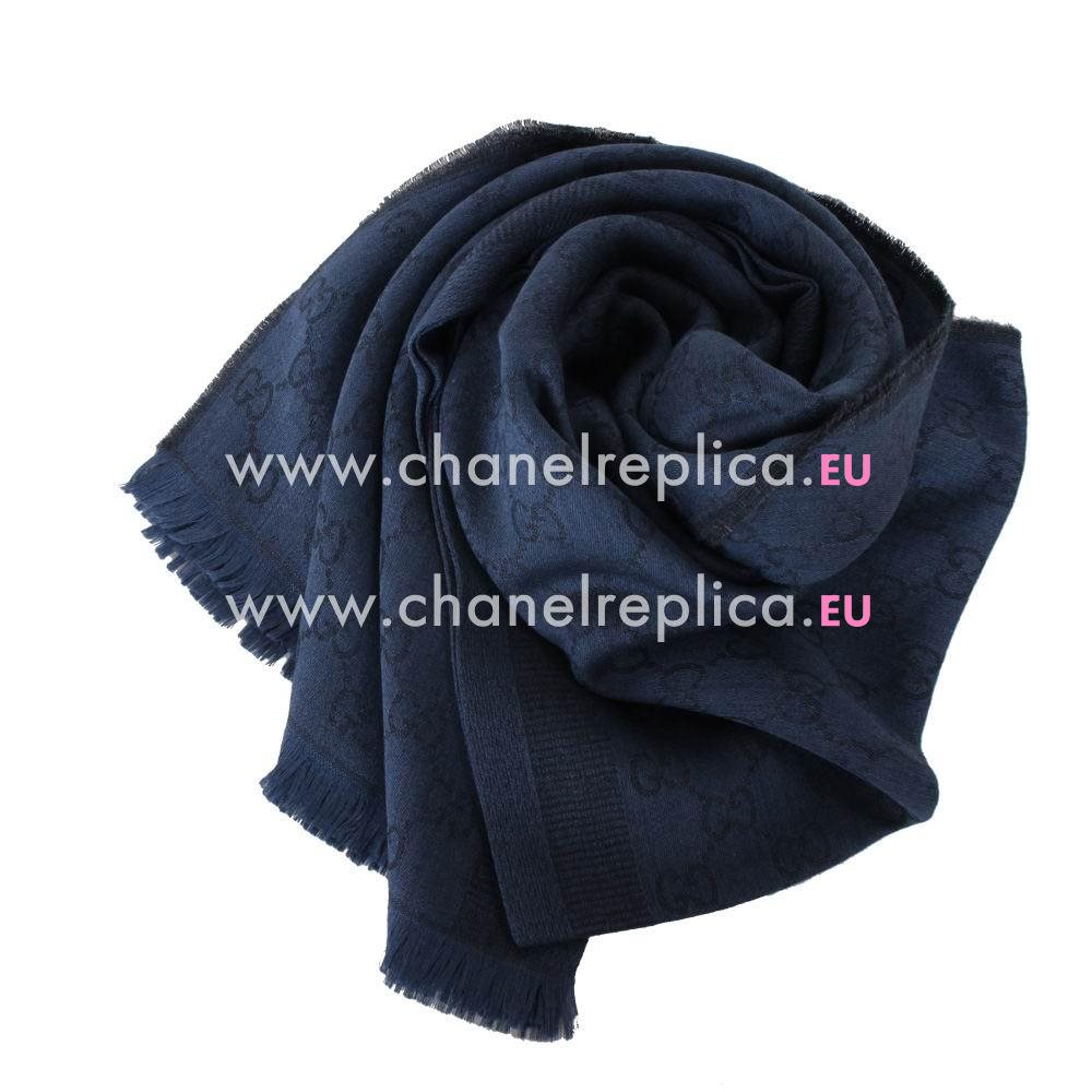 Gucci Classic GG Logo Wool Scarf Dark Blue G7022303