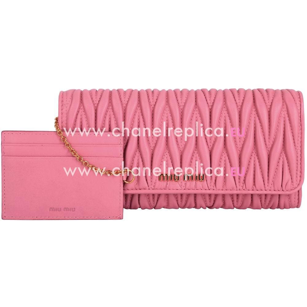Miu Miu Matelasse Nappa Wrinkle Wallet In Pink M6122905