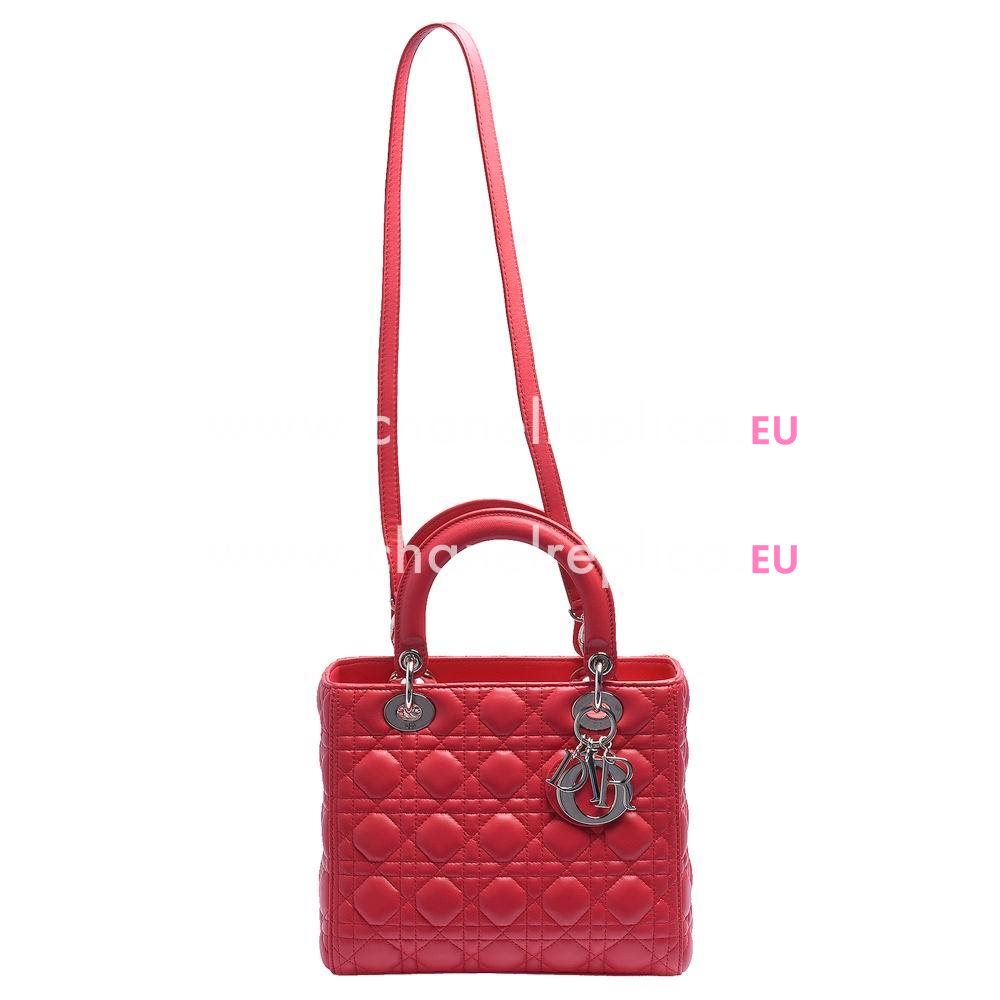 Christian Dior Lady Dior Lambskin Leather Medium Bag Rose Red DB199688
