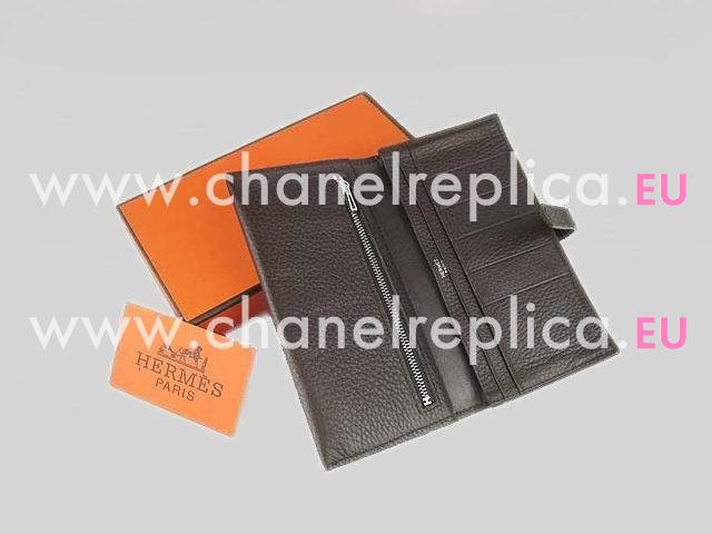 Hermes Hermes Dogon Clemence Leather Wallet Coffee H0005J