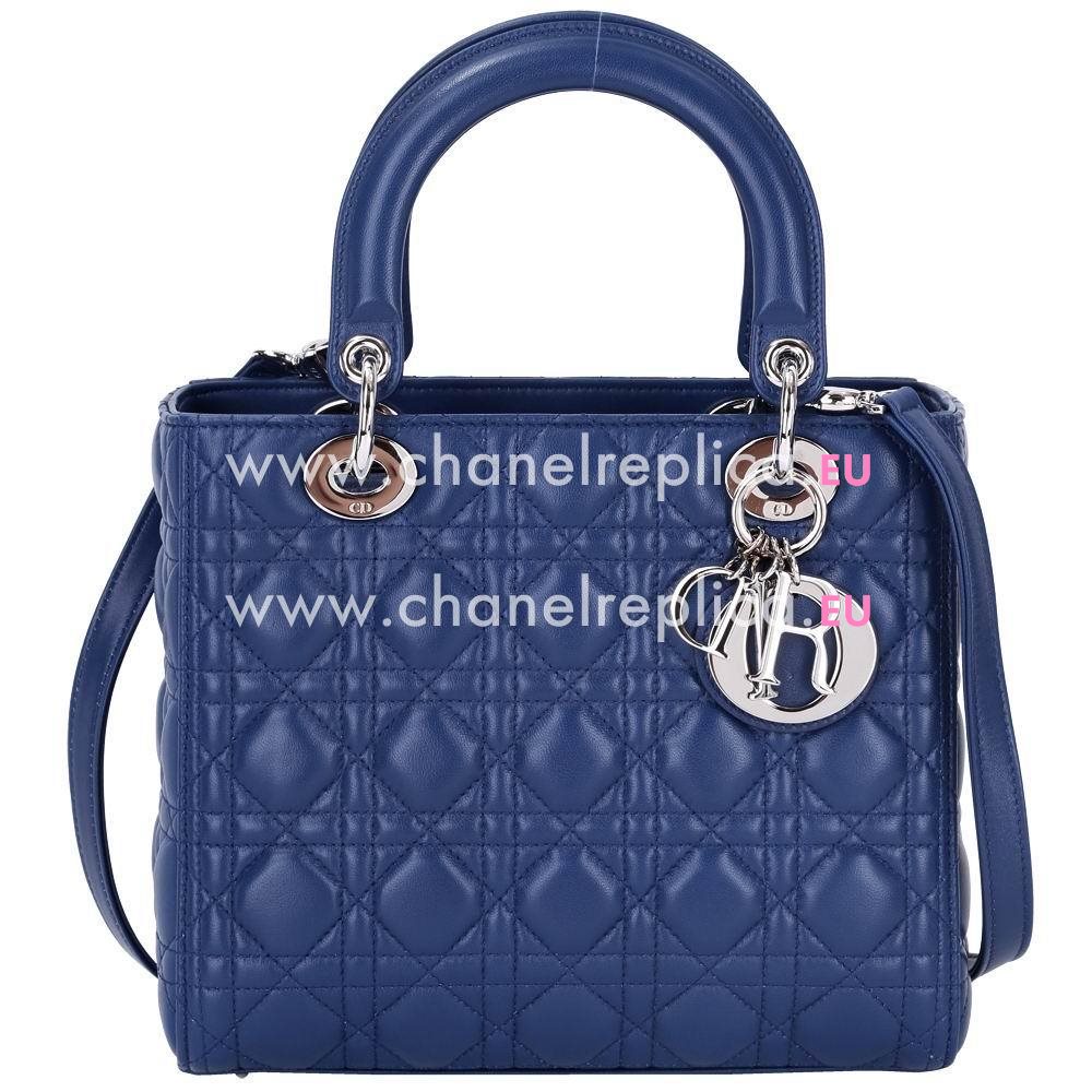 Dior Lady Dior Lambskin Medium Handbags Blue DB607853