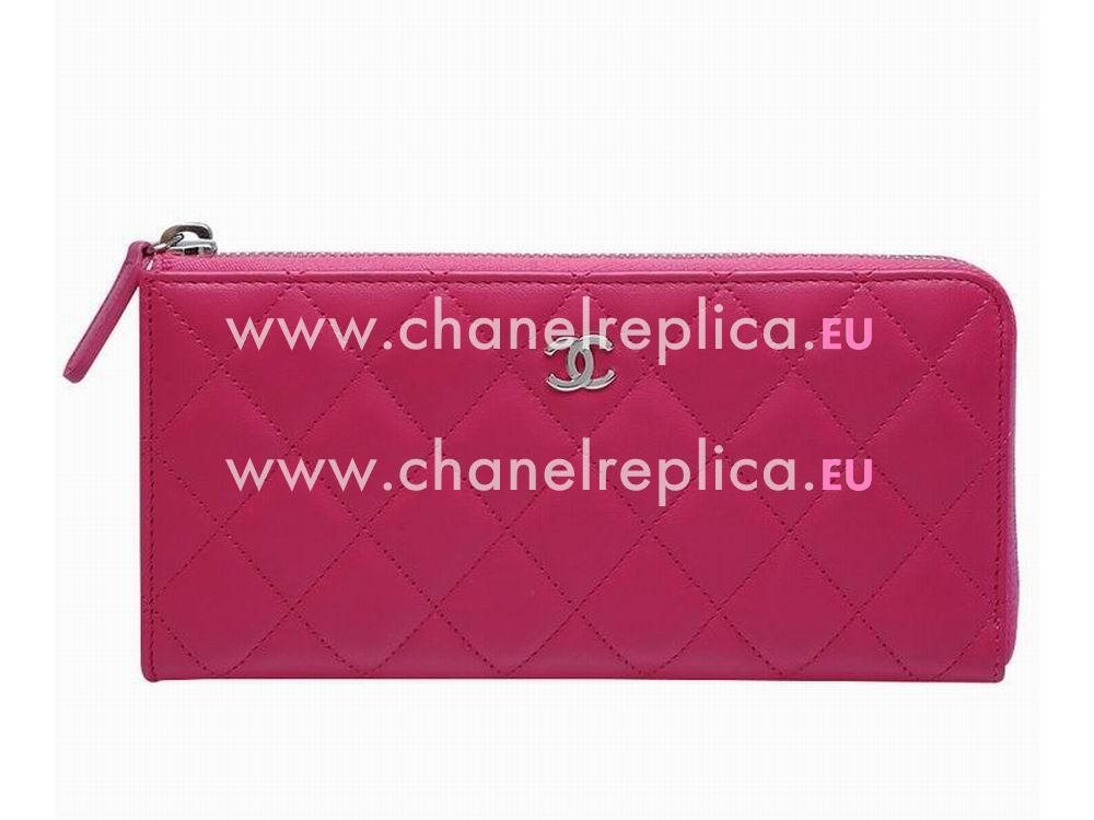 Chanel Caviar Silver CC L Wallet Peach Red C51811