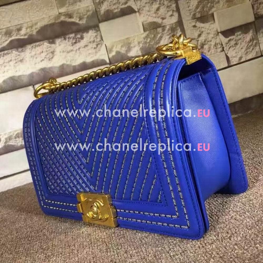 Chanel Classic Boy Lambskin Hand/Shoulder Bag Blue C7031702