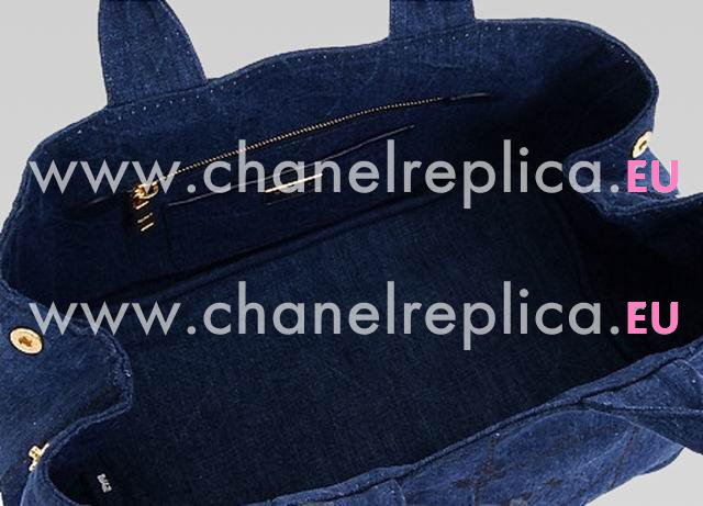 Prada Tessuto Denim Embroid Logo Bag Deep Blue(Medium) P412459