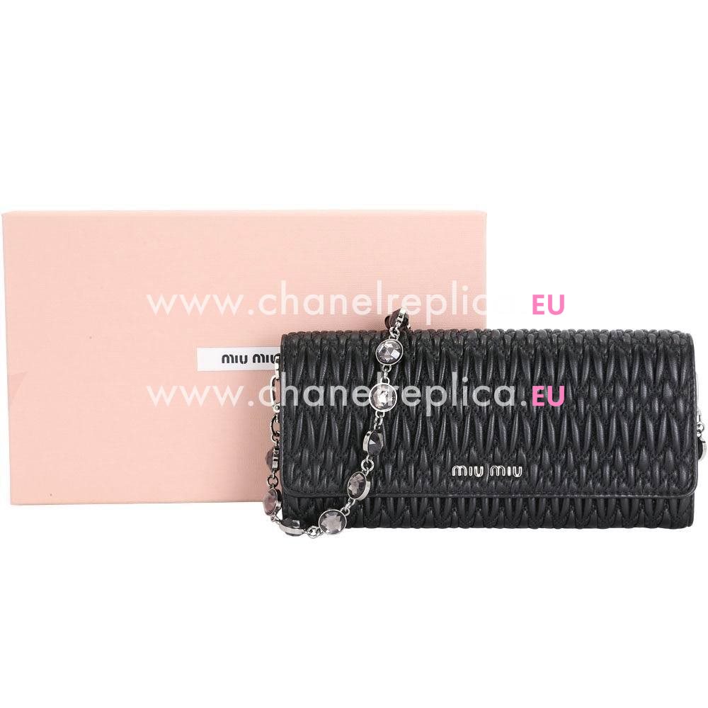 Miu Miu Cloquet Wrinkle Crystal Chain Shoulder Dinner Bag In Black M7042602