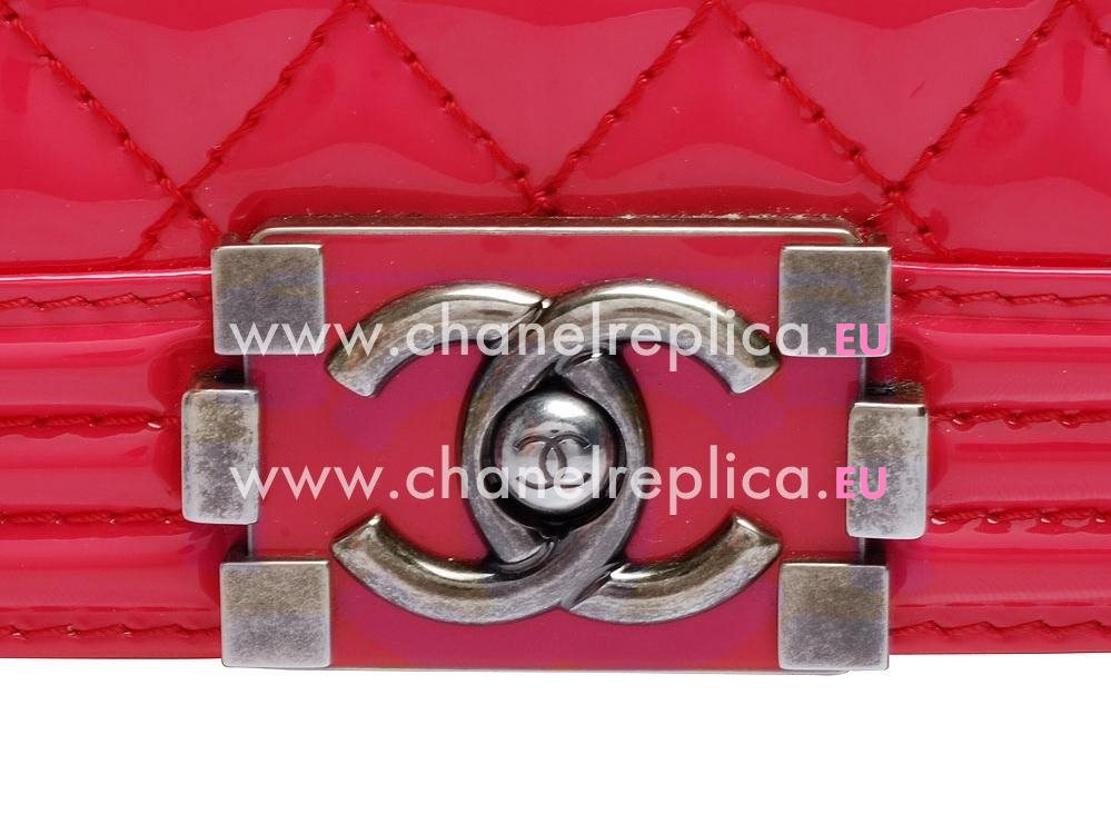 Chanel Patent Lambskin Boy Bag Silver Peack Red A33062