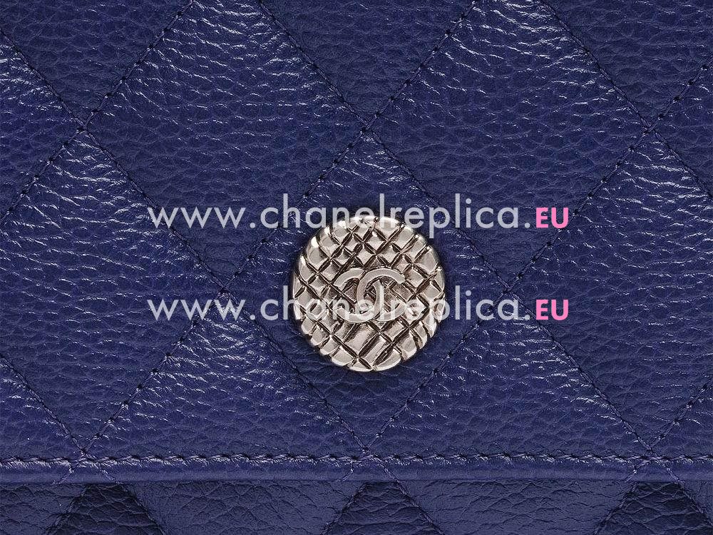Chanel Caviar CC Meadal Woc Bag Anti-Silver Deep Blue A69369