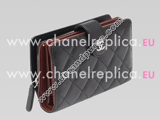 Chanel Caviar Silver Double CC Zipper Wallet Black A36039