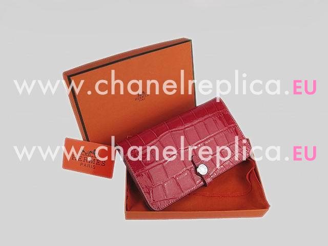 Hermes Dogon Clemence Leather Wallet Red-Crocdile-1 HL.001A