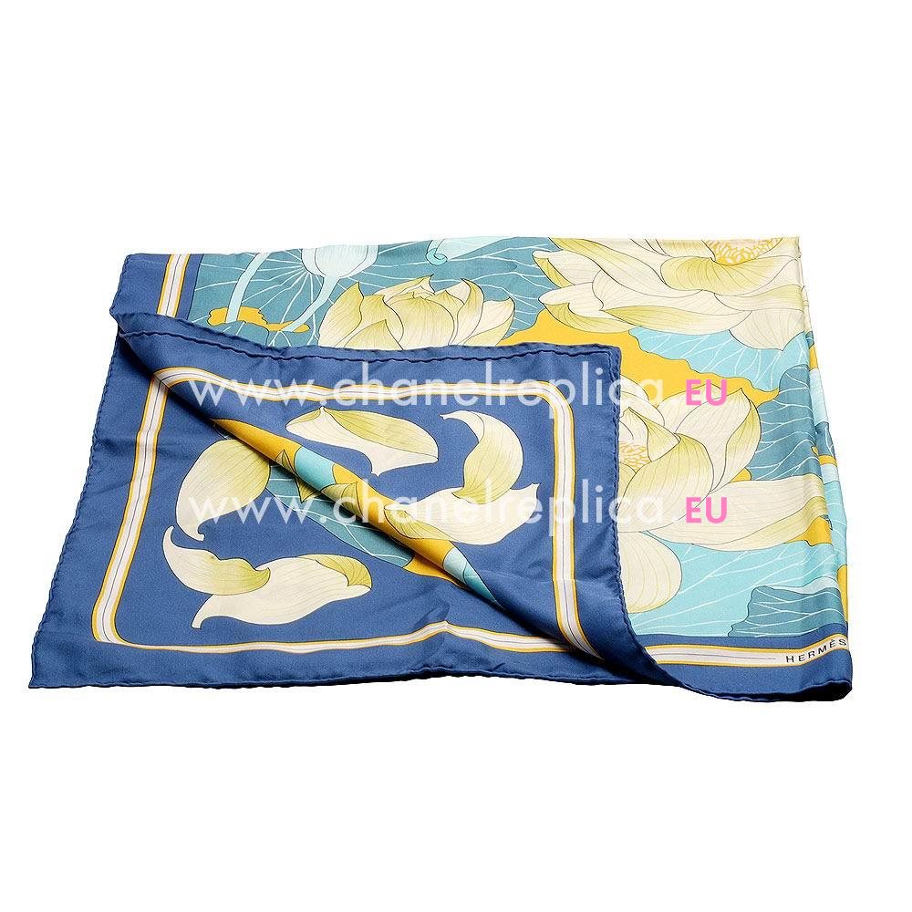 Hermes Lotus Silk Scarf Blue H6102839