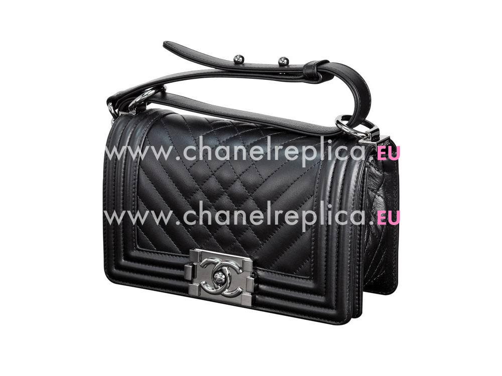 Chanel Black Lambskin Boy Bag Silver Hardware A92266