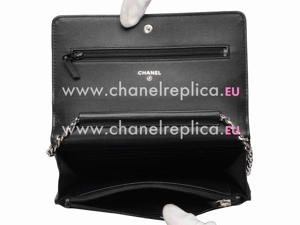 Chanel Patent Camellia Silver Chain Woc Bag In Noir A47421-Noir