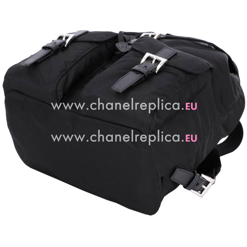 Prada Classic Triangle Logo Calfskin Nylon Backpack Black PR7054116