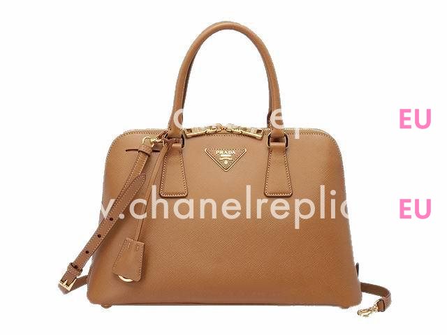 Prada Saffiano Lux Triangle Logo Plate Shouldbag In Caramel Colour P415569