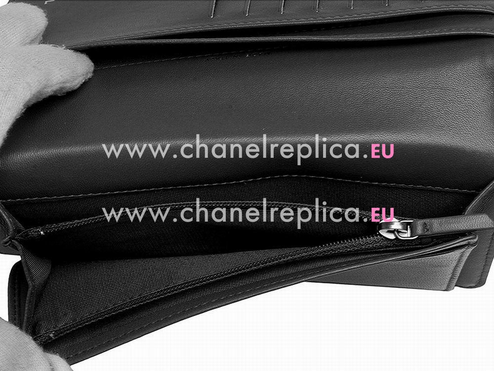 Chanel Lambskin Quilted Anti-silver Long Wallet Black A57593
