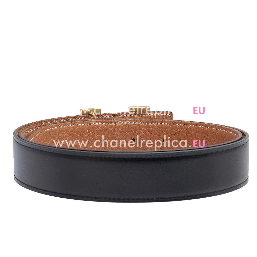 Hermes Gold H Buckle Gold-Black Swift-Togo Leather Two-sided Belt H55N49