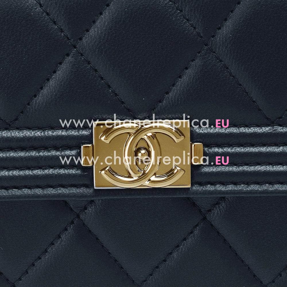 Chanel Lambskin Anti-gold Lock 3Layers Boy Long Wallet Dark Blue C688033